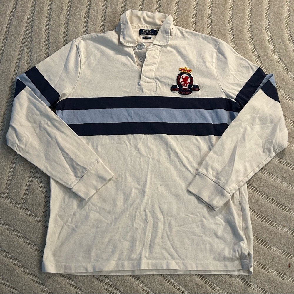Polo Ralph Lauren Crest Embroidered Striped Cotton Jersey Rugby Shirt - L - Picture 2 of 12